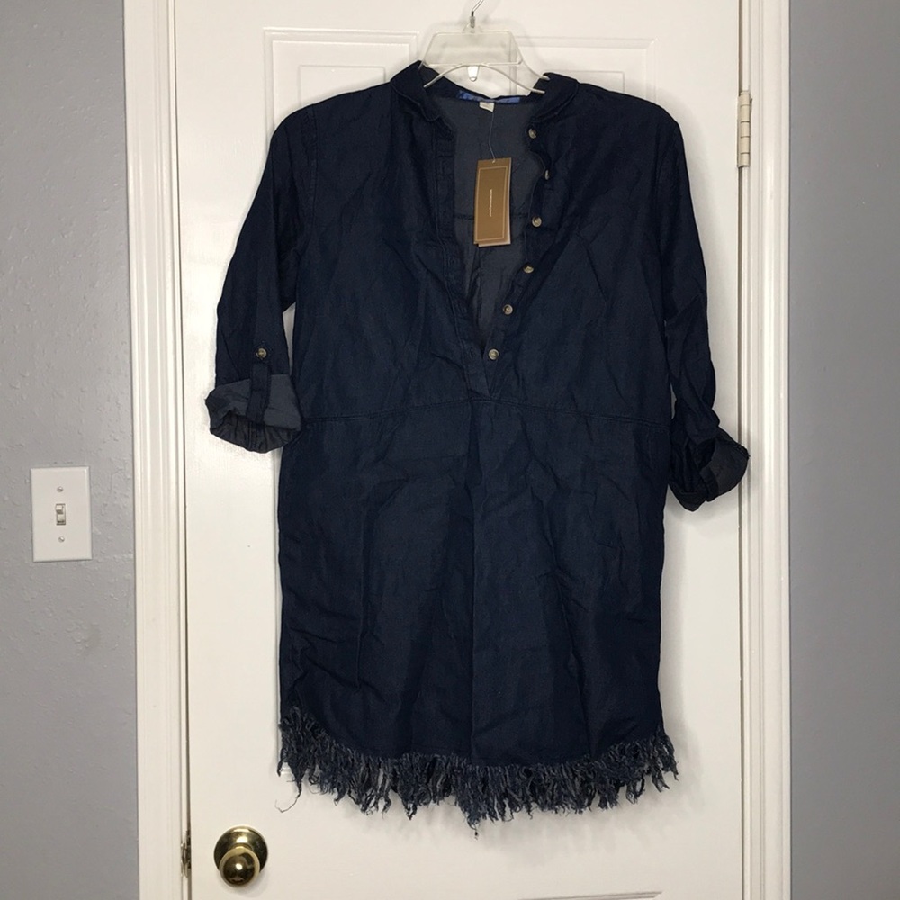 Blue jean dress with fringe. NEVER WORN